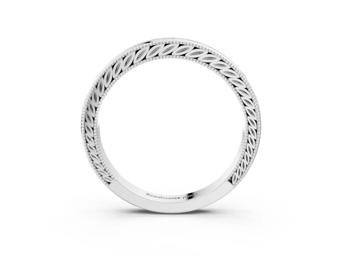 Channel Set Round Diamond Milgrain Edge Wedding Band Silver