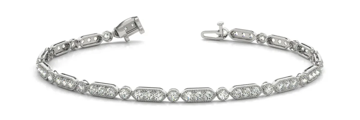 Oval Diamond Tennis Bracelet with Milgrain Bezel Setting White gold