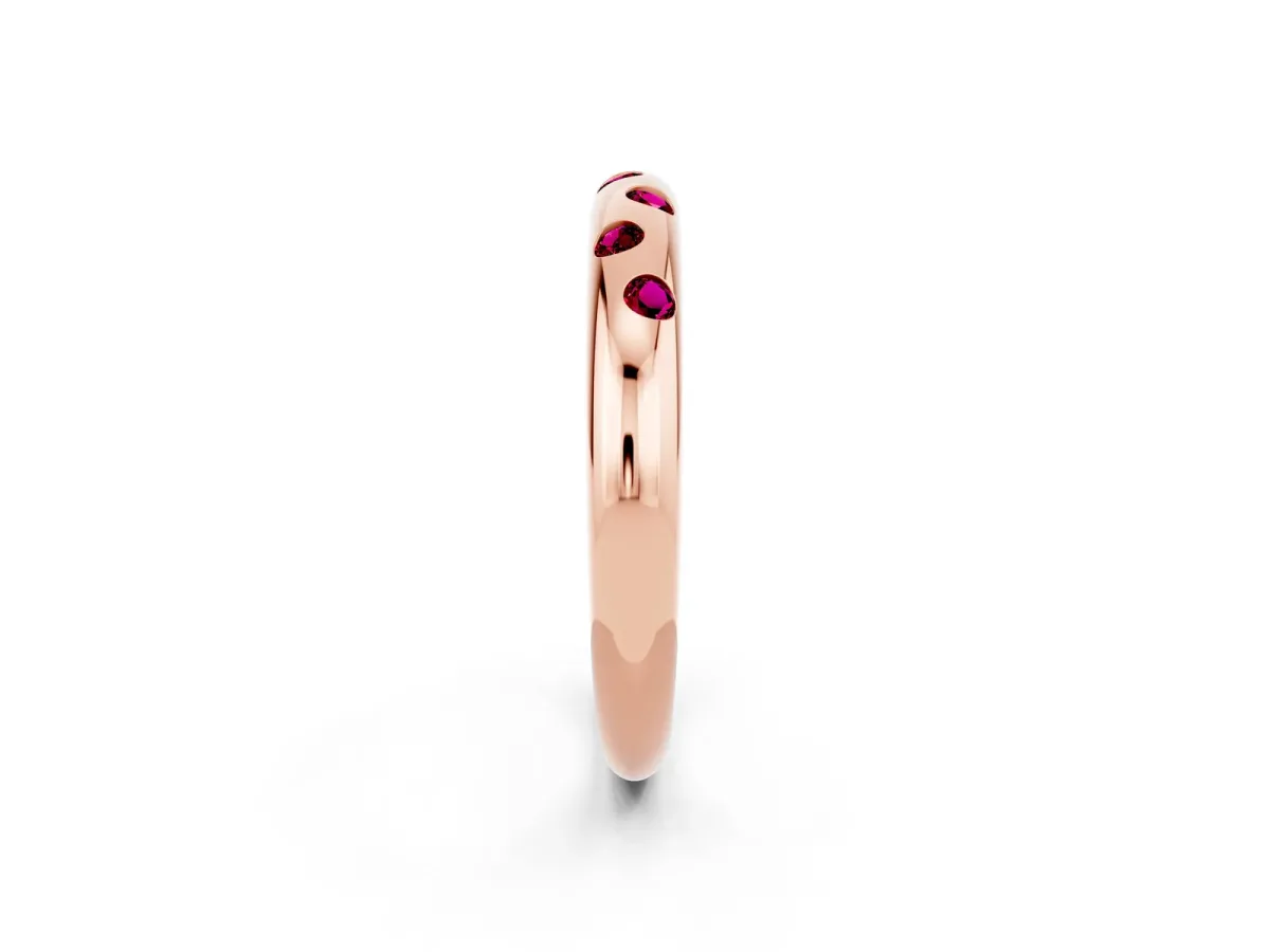 Round Garnet Flush-Set Comfort Fit Band Rose gold