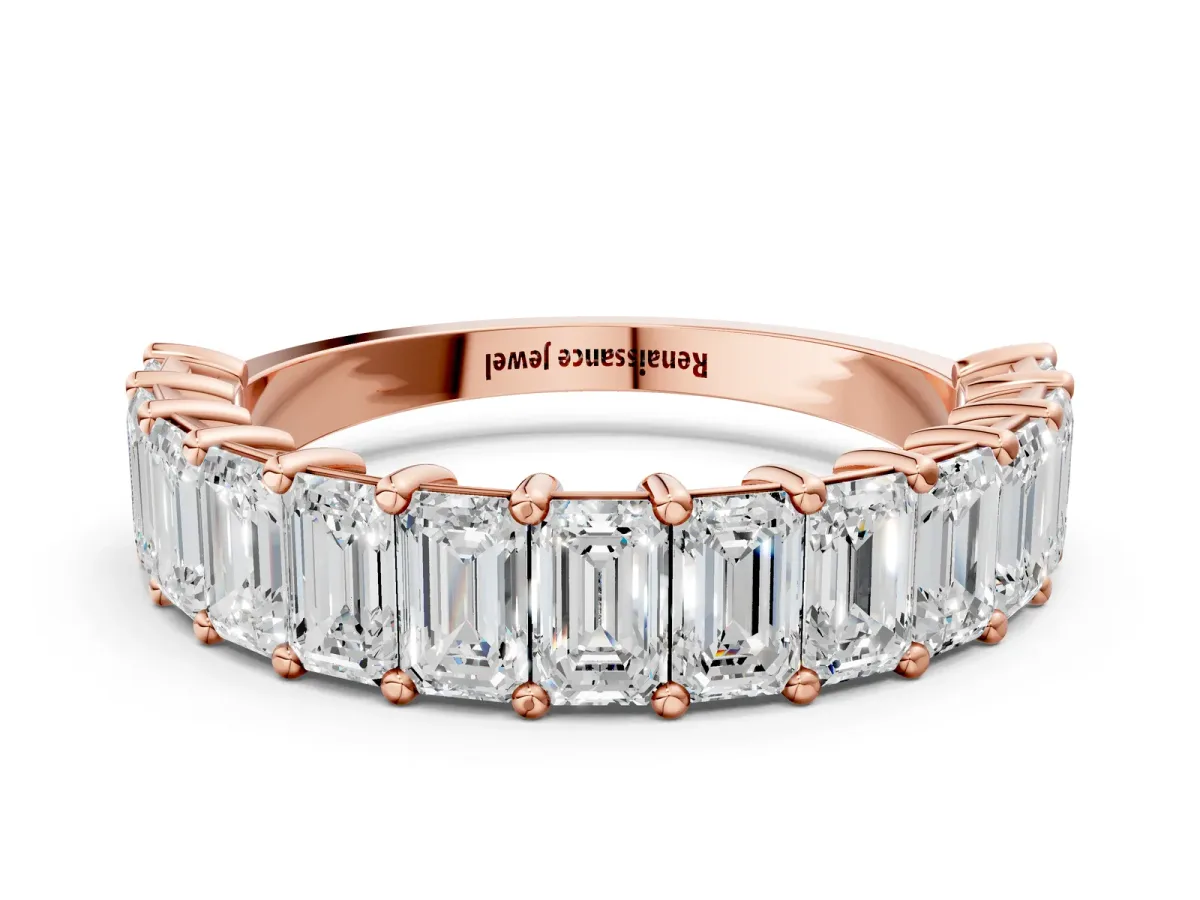 emerald Cut half eternity band with shared prong setting Rose gold