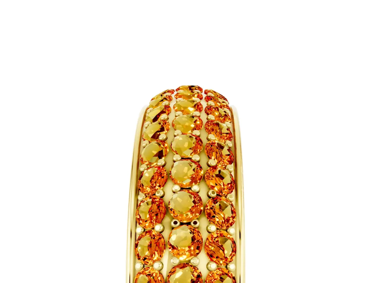 Three-Row Round Citrine Eternity Band with Shared Prong Setting Yellow gold