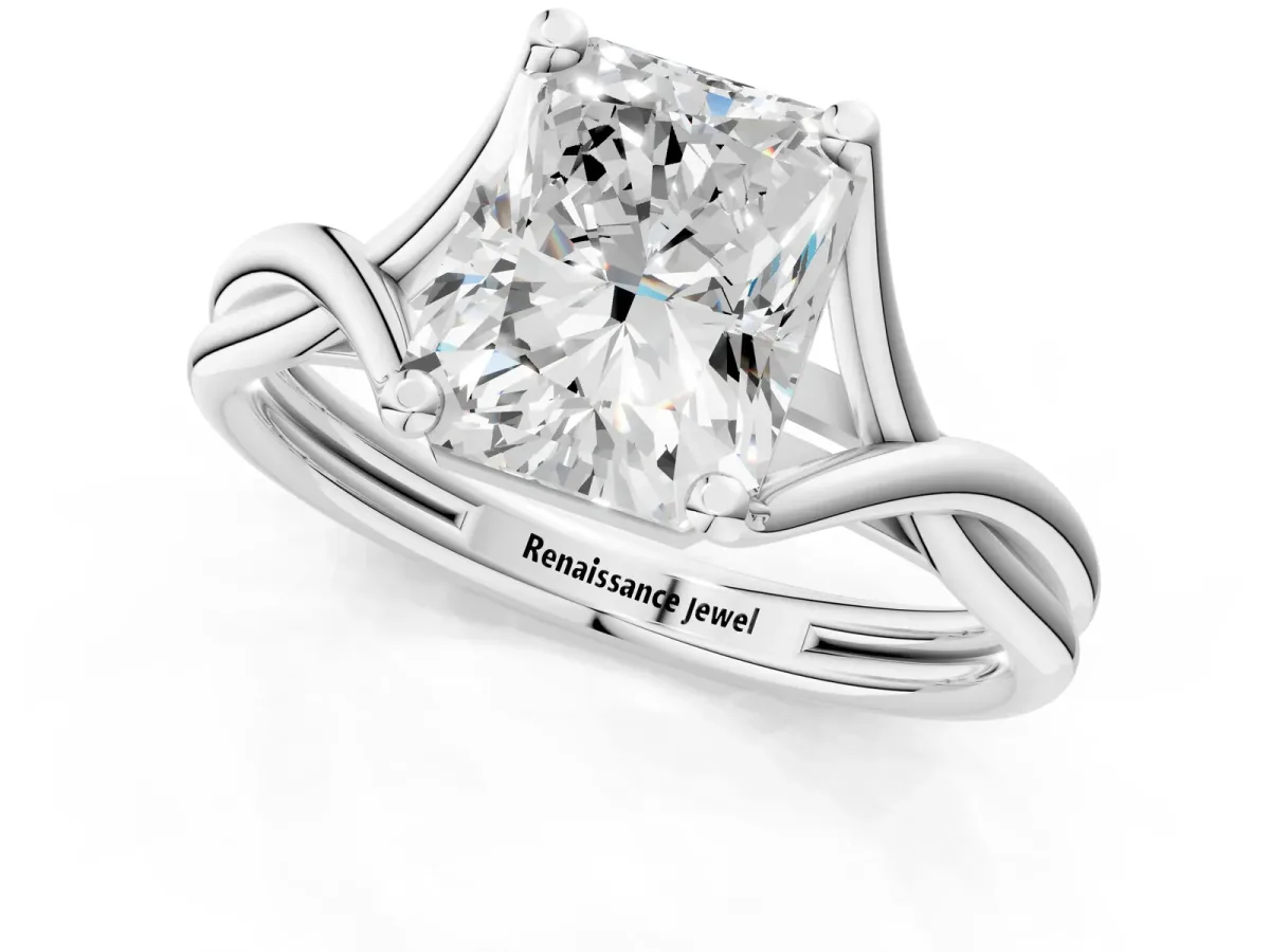 Radiant Cut Diamond Solitaire Twist Band Prong Setting Ring Platinum