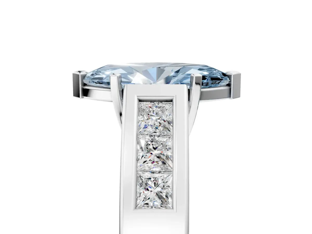 Fancy Blue Marquise Cut Cut Channel Set Solitaire Ring with Four-Prong Setting Silver