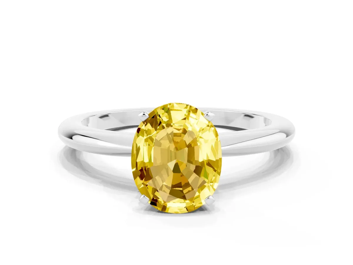 Oval Cut Yellow Sapphire Solitaire Ring with Six-Prong Setting and Classic Band Silver