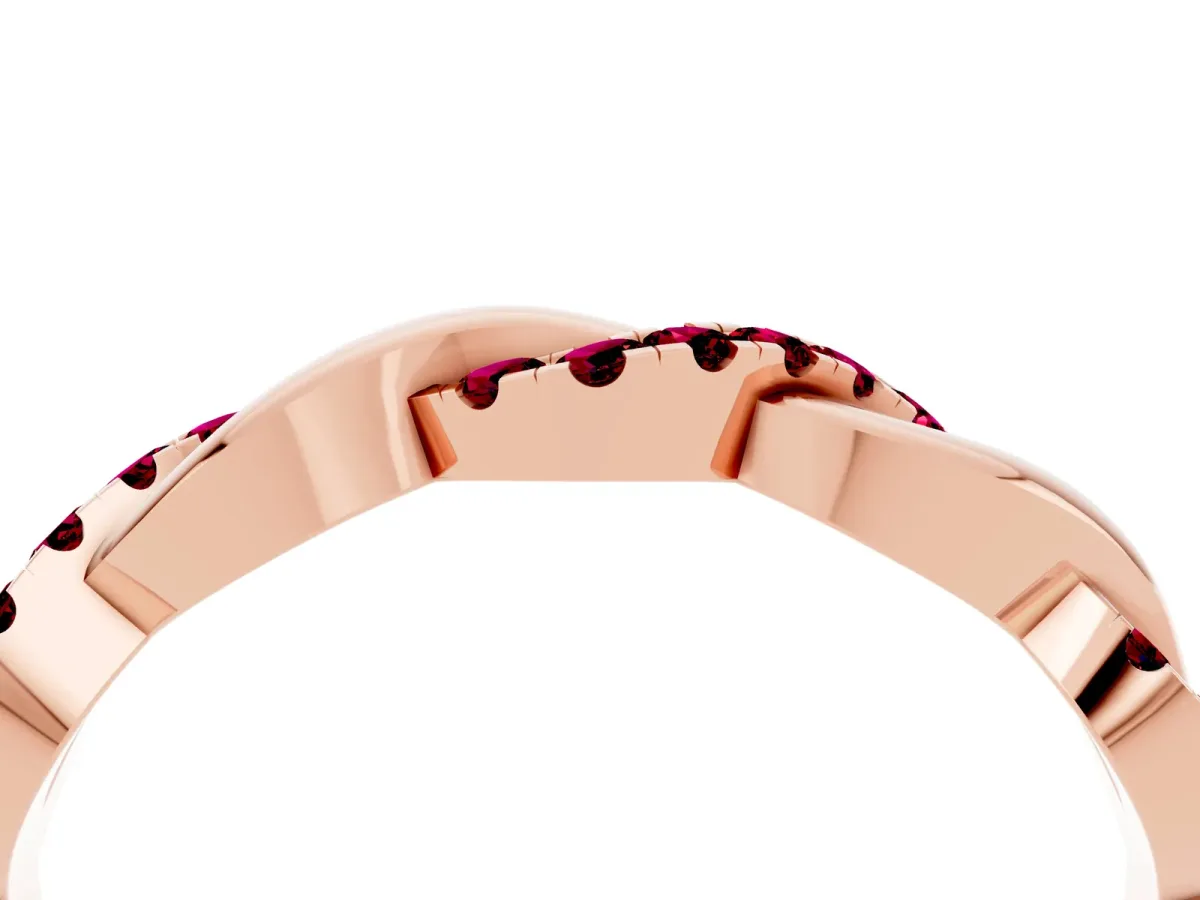 Pavé Round Garnet Twist Eternity Band with Shared Prong Setting Rose gold