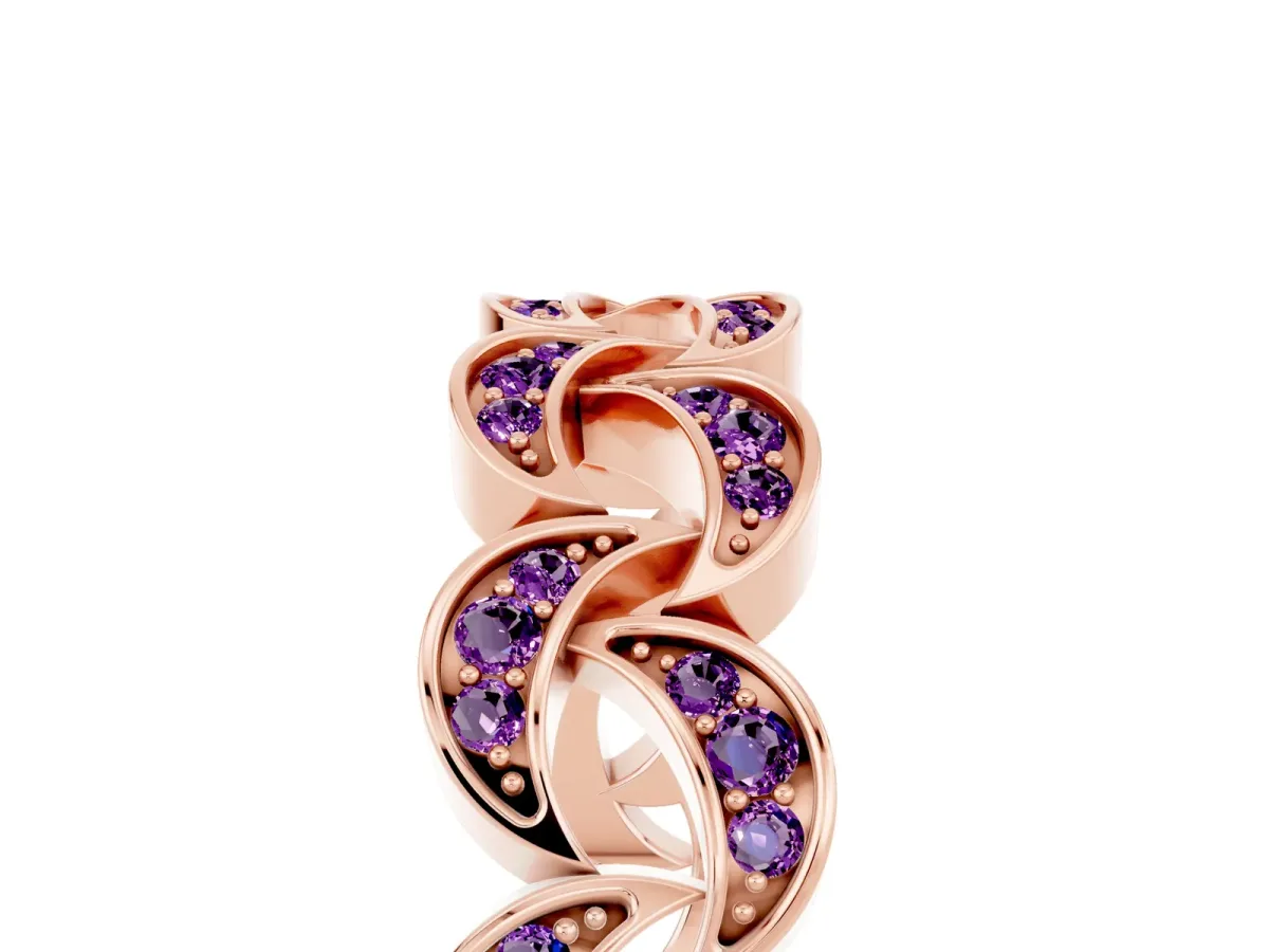 Pavé Round Amethyst Interlocking Eternity Band with Bezel Prong Setting Rose gold