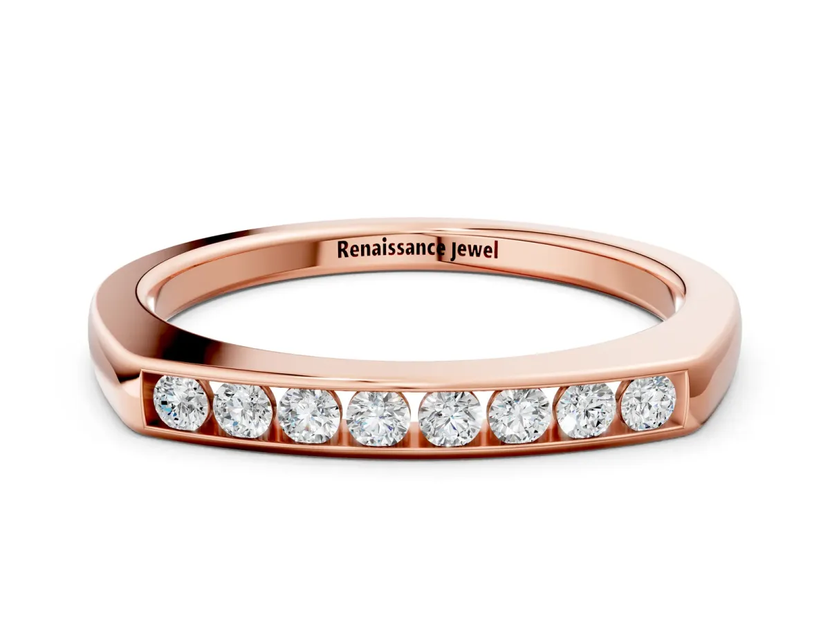Channel Set Round Diamond Flat Band Rose gold