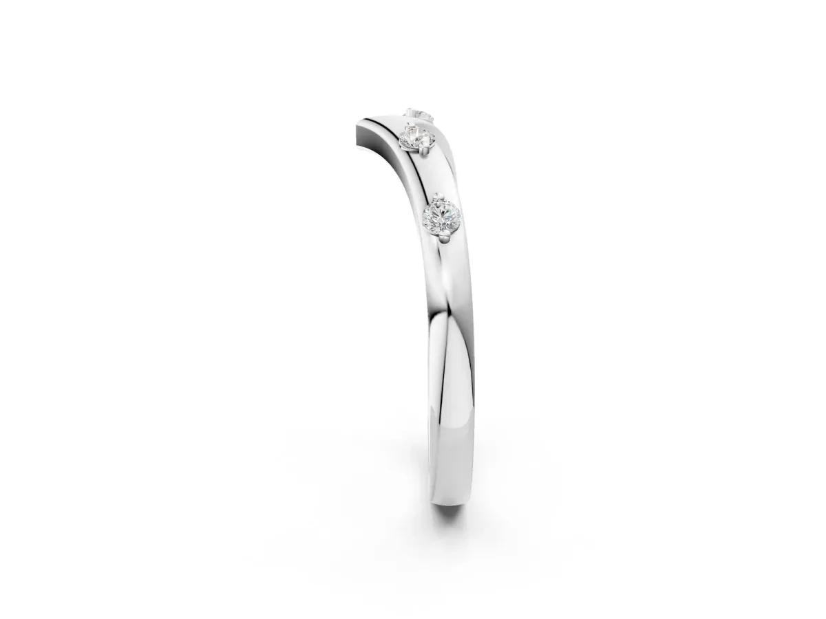 Diamond Chevron Band with Round Stones and Prong Setting White gold