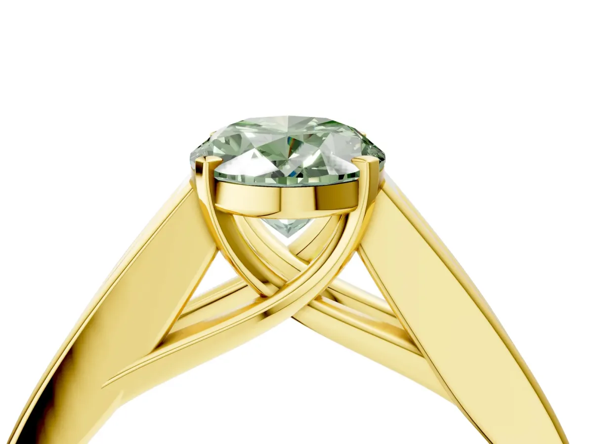 Fancy Green Oval Cut Cut Channel Set Solitaire Ring with Four-Prong Setting Yellow gold
