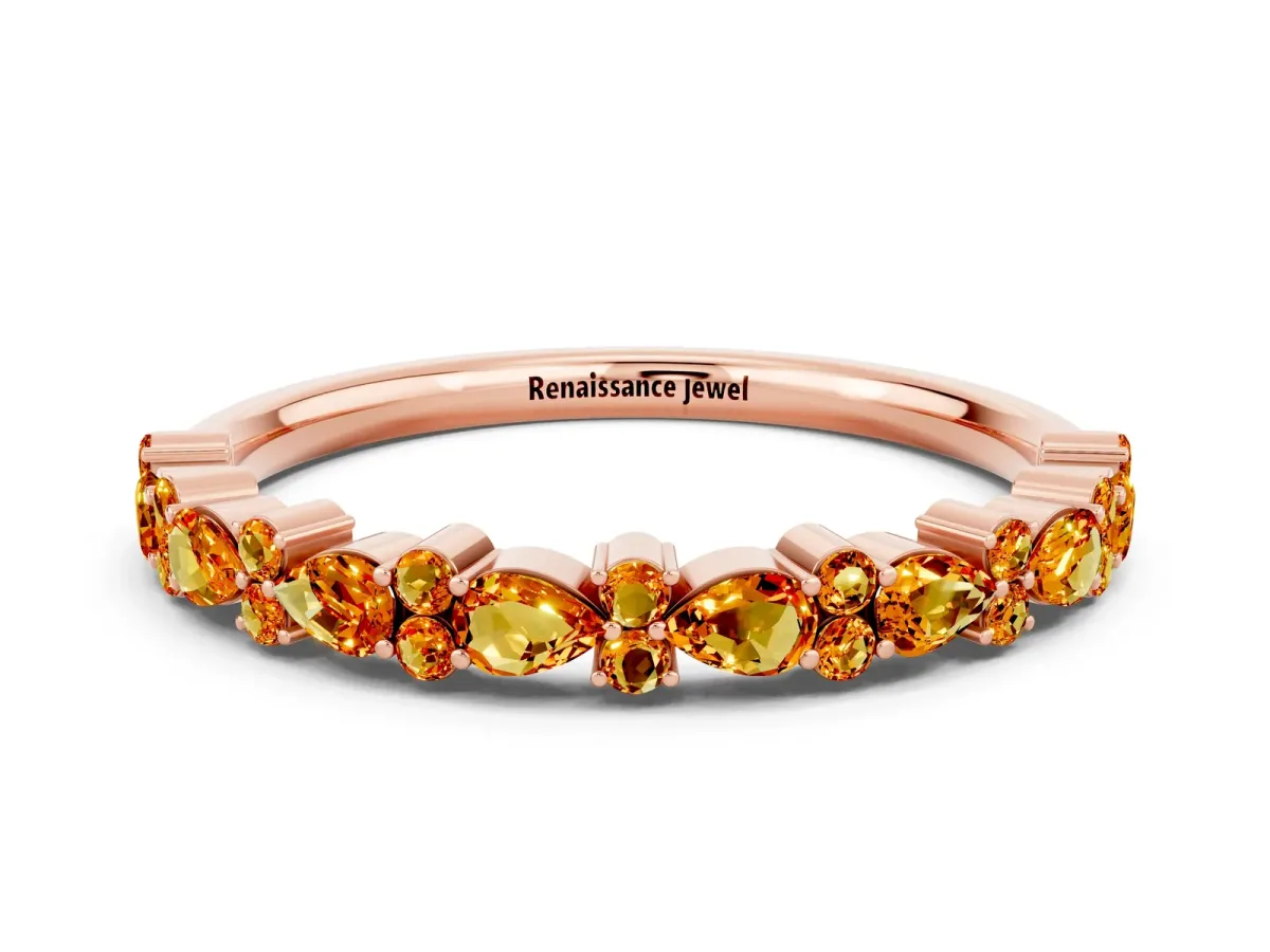 Pear and Round Citrine Wedding Band Rose gold