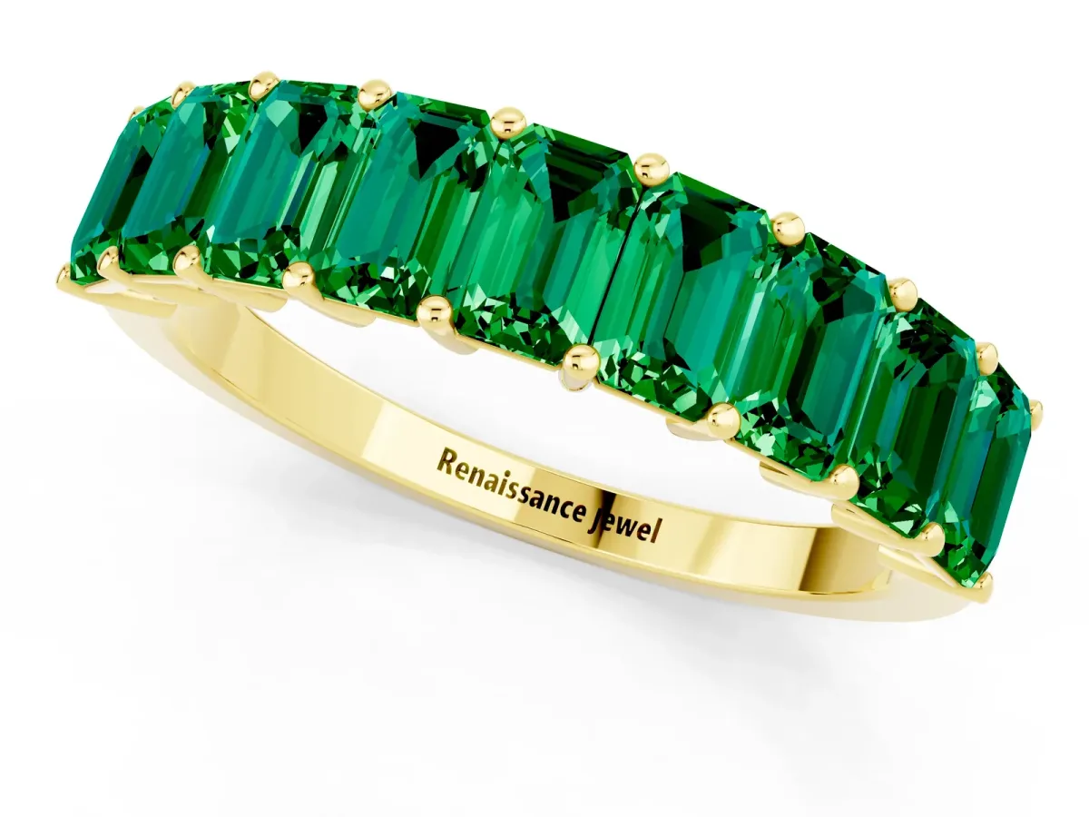 Emerald Cut Emerald Prong-Set Eternity Band Yellow gold