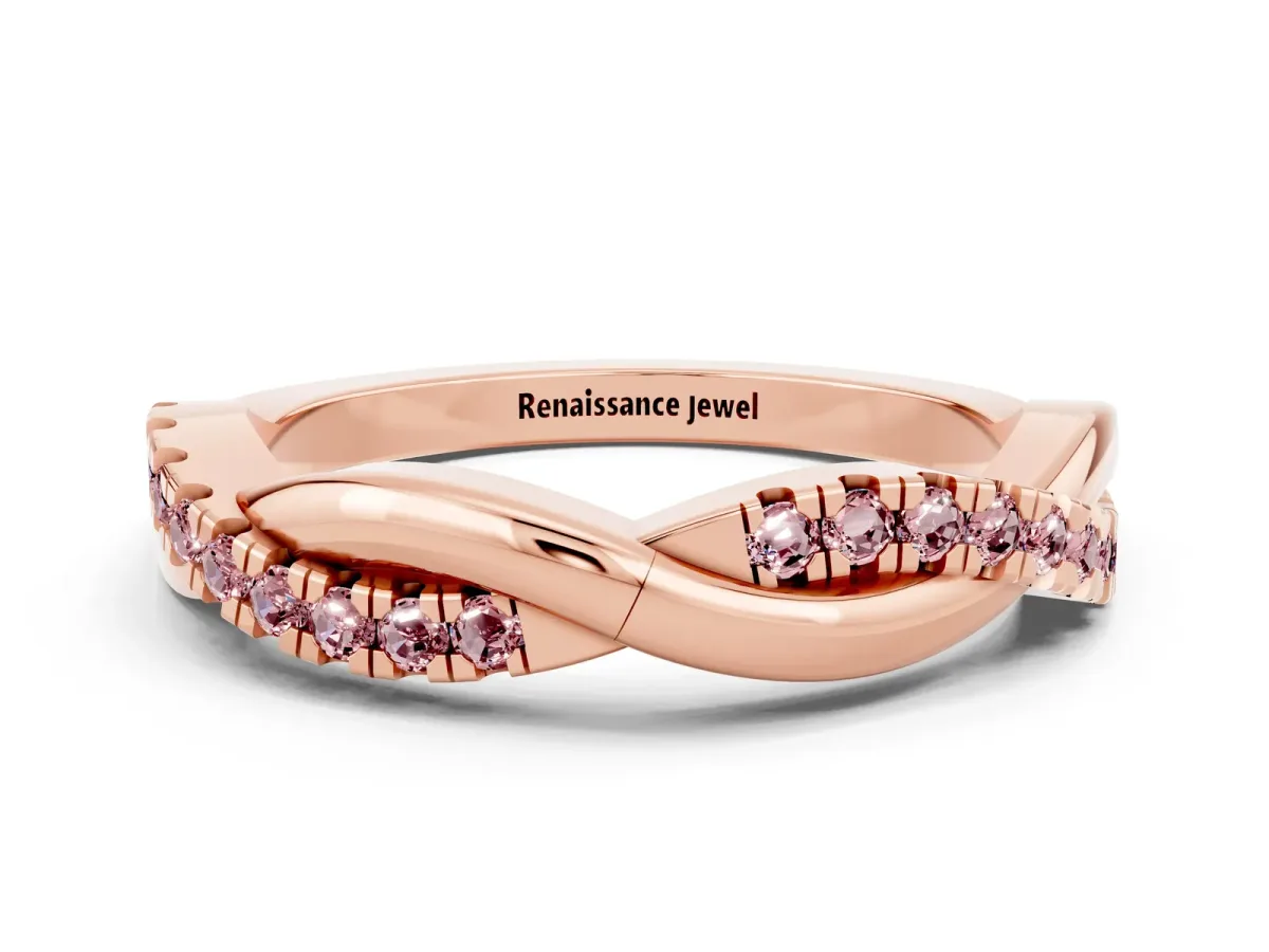 Round Morganite Twisted Infinity Band with Prong Setting Rose gold
