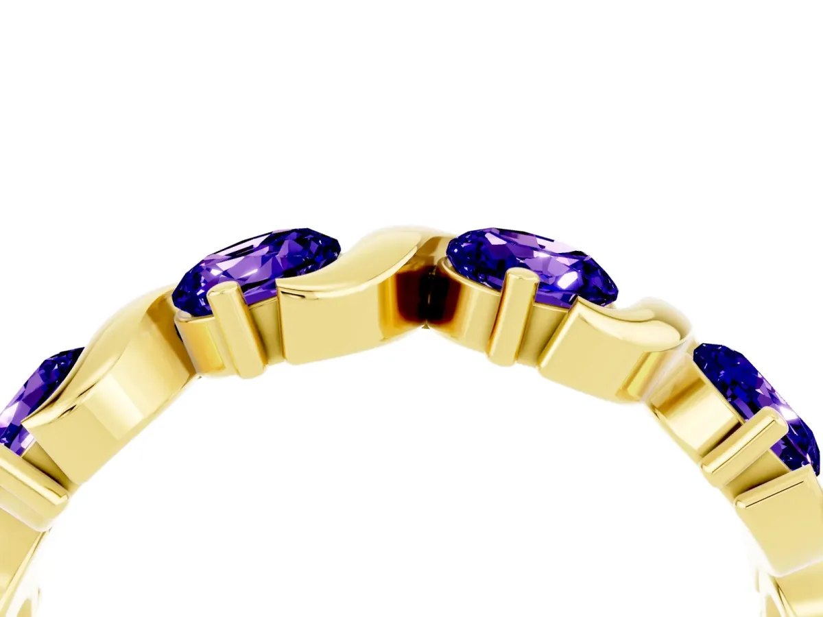 Six-Stone Round Tanzanite Wave Band with Shared Prong Setting Yellow gold