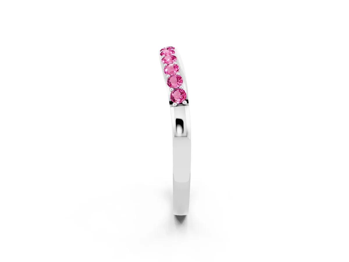 Round Pink Sapphire Curved Wedding Band with Channel Setting White gold