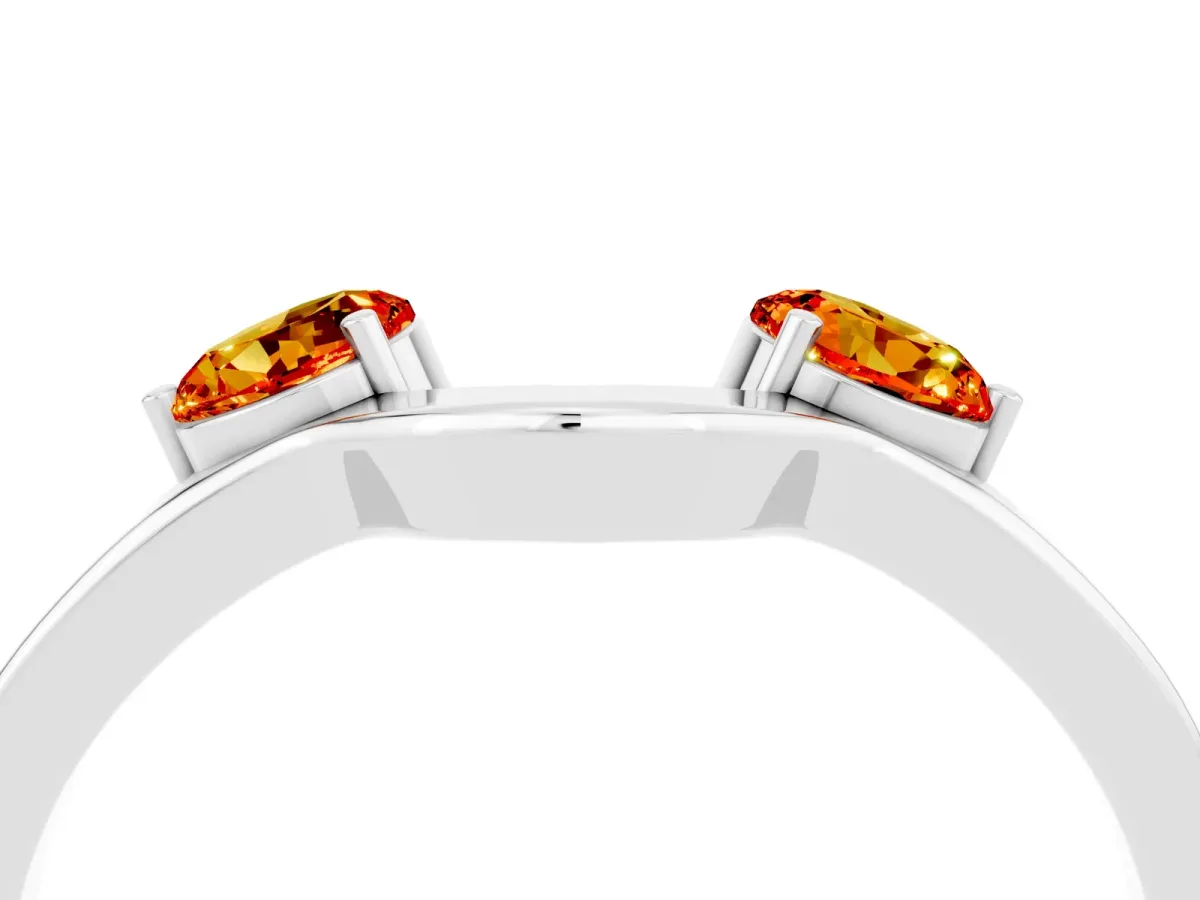 Dual Round Citrine Open Band Ring with Prong Setting Silver