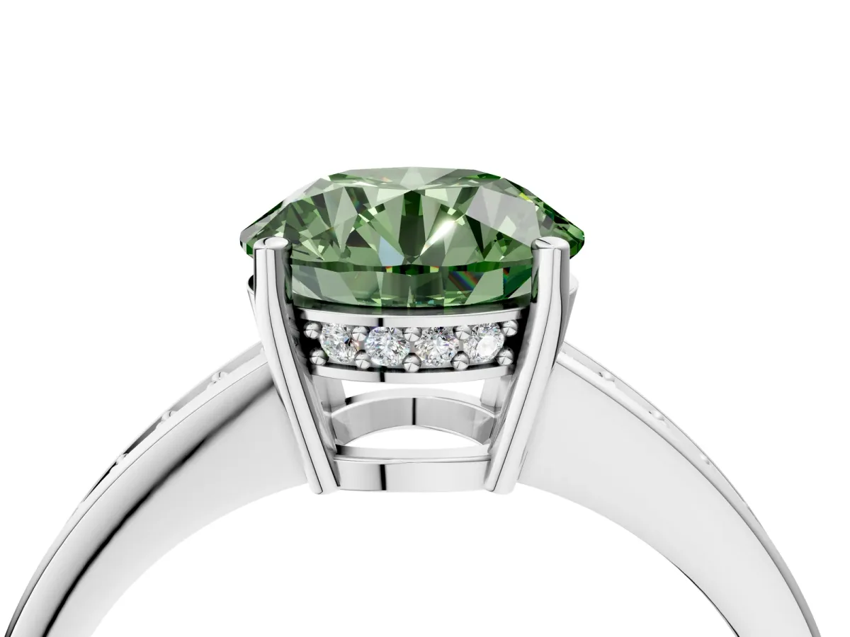 Fancy Green Round Cut Solitaire Pavé Band Prong Setting Ring Silver