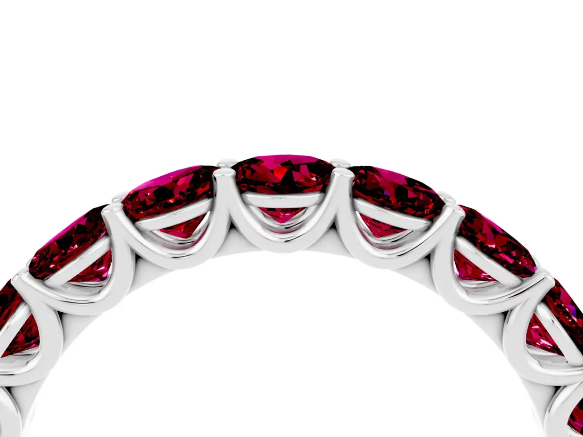 Round Garnet Shared Prong Eternity Band Platinum