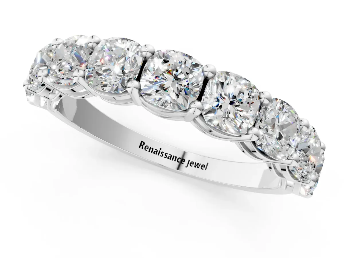 Cushion Cut Half Eternity Band with Shared Prong Setting Silver