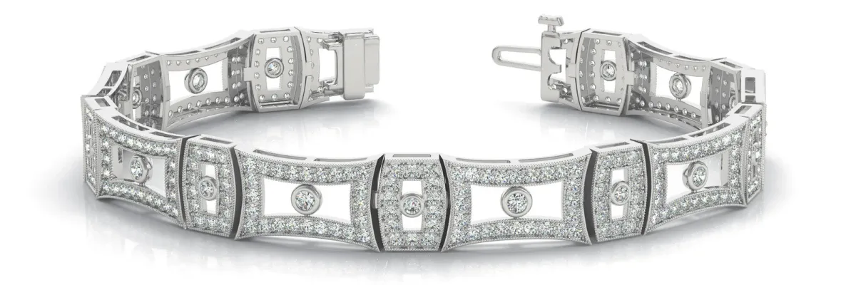Pavé Round Diamond Link Bracelet with Bezel Setting White gold