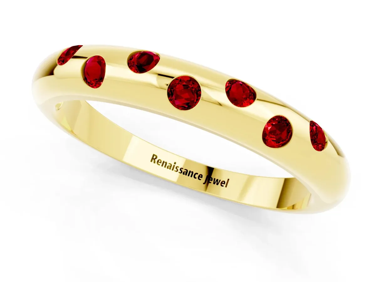 Round Ruby Flush-Set Comfort Fit Band Yellow gold