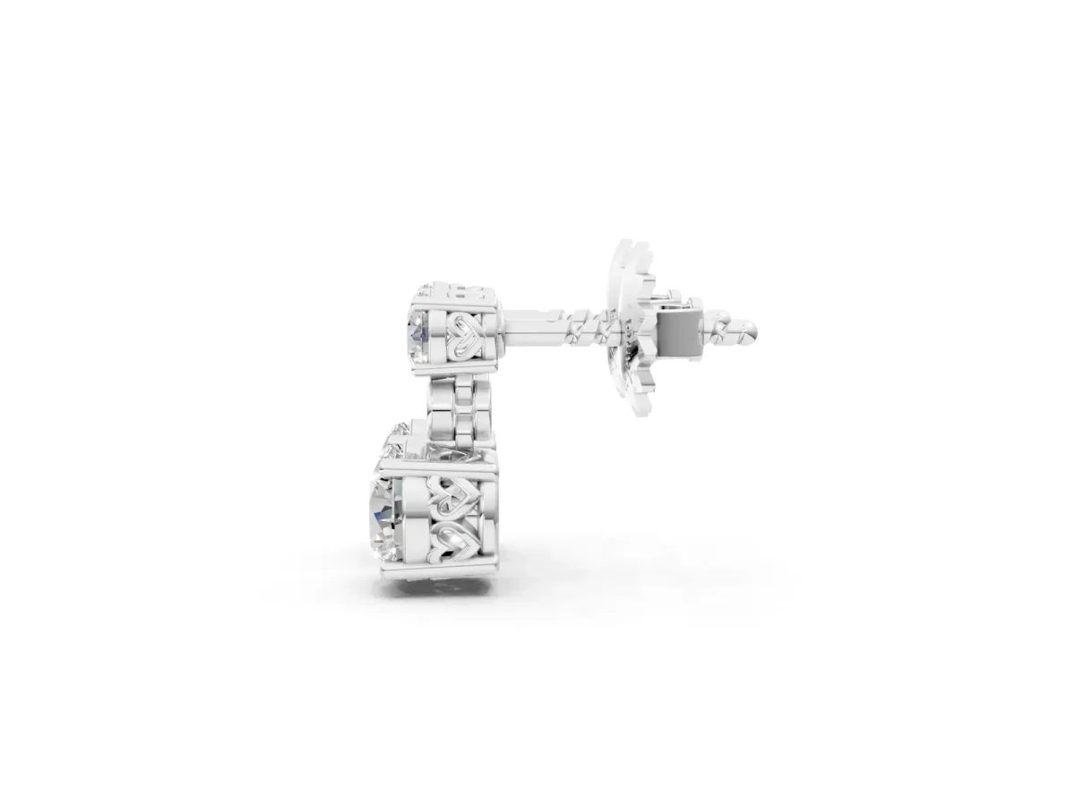 Round Diamond Two Stone Drop Earrings with Bezel Diamond Accent Silver