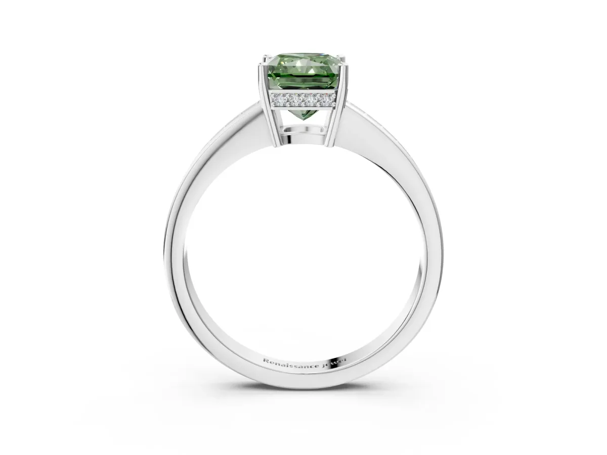 Fancy Green Radiant Cut Solitaire Pavé Band Prong Setting Ring Platinum