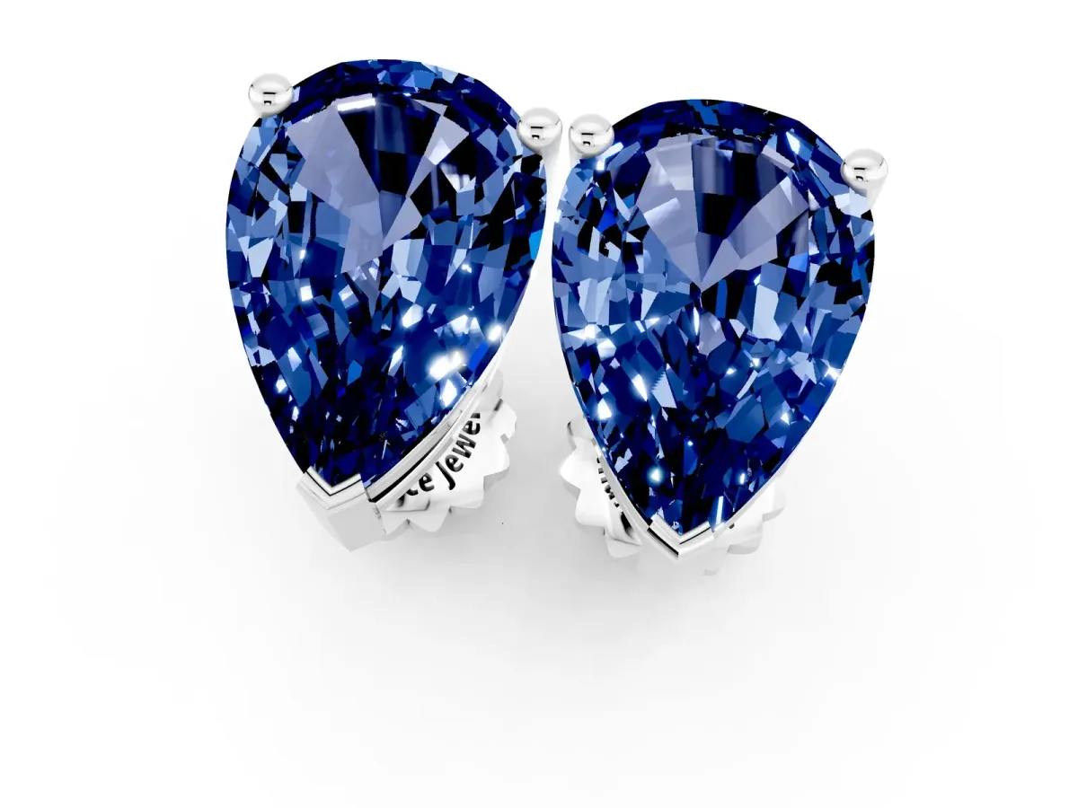 Pear Cut Blue Sapphire Stud Earrings Silver