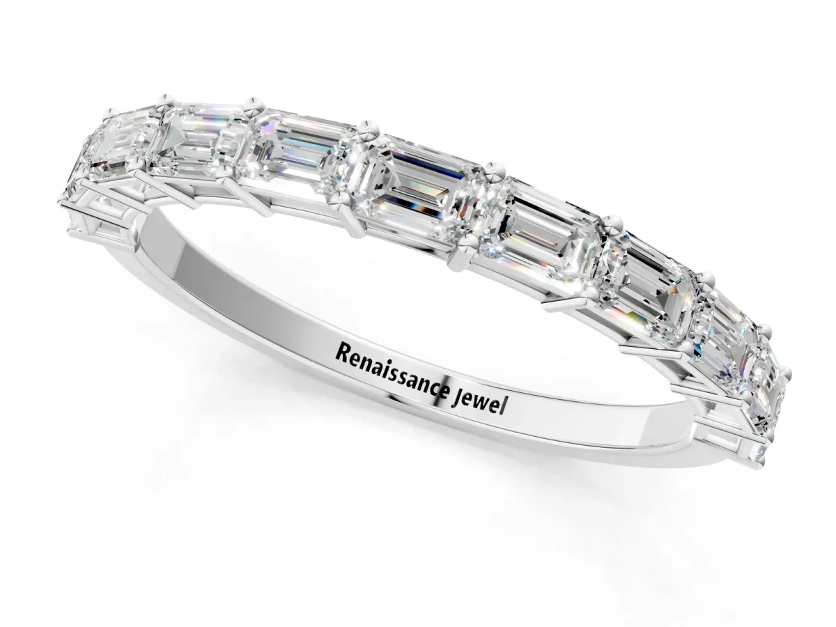 Emerald Cut Diamond Single Row Wedding Band White gold