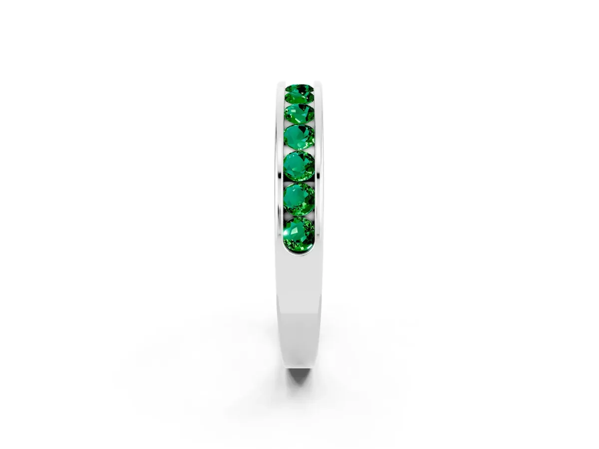 Channel Set Round Emerald Eternity Band Silver