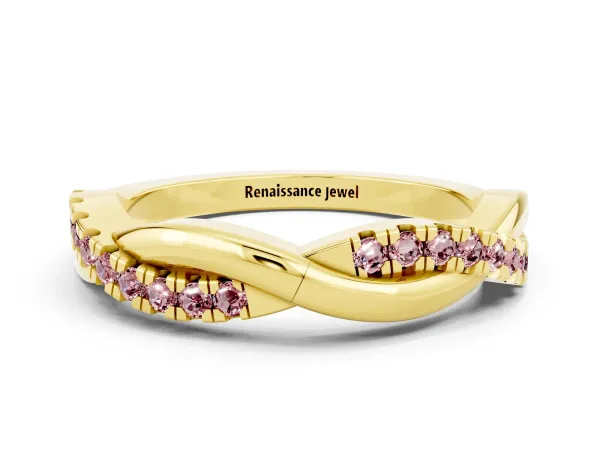 Round Morganite Twisted Infinity Band with Prong Setting Yellow gold