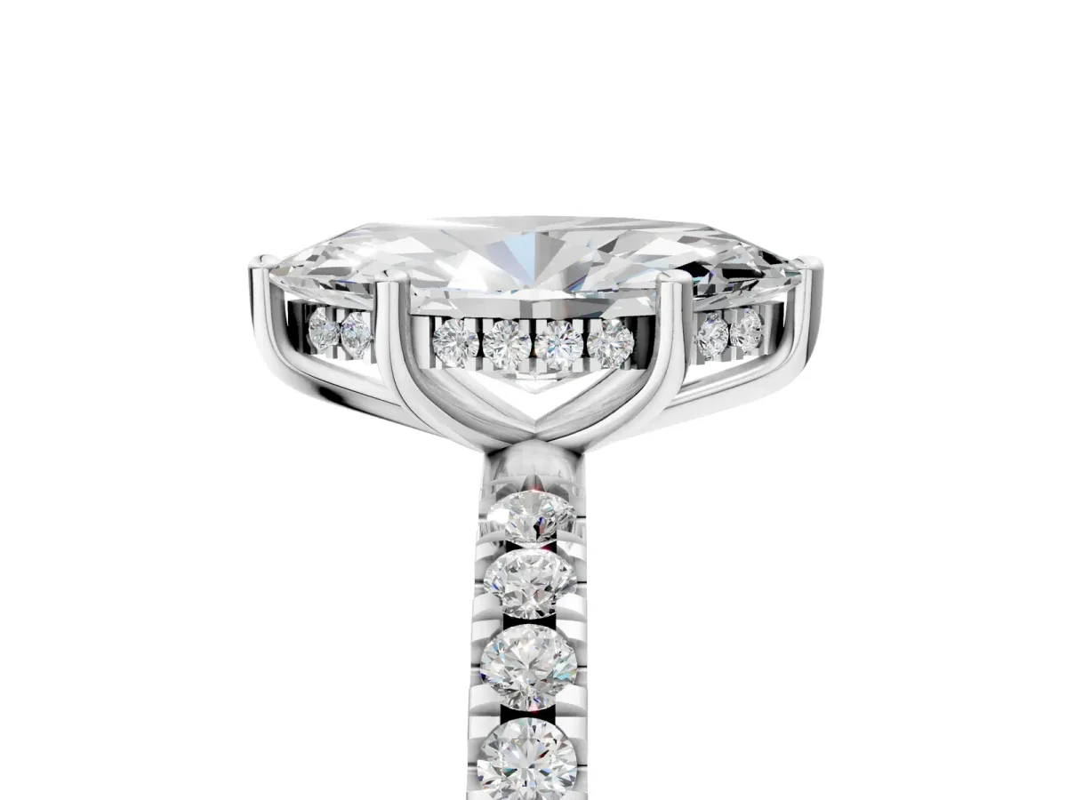 Marquise Cut Diamond Pave Band Solitaire Ring with Round and Prong Setting Silver