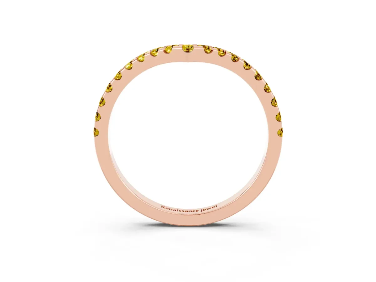 Pavé Round Yellow Sapphire Chevron Band with Shared Prong Setting Rose gold