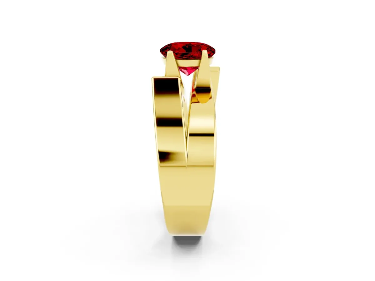 Modern Tension Set Round Cut Ruby Solitaire Wide Band Ring Yellow gold