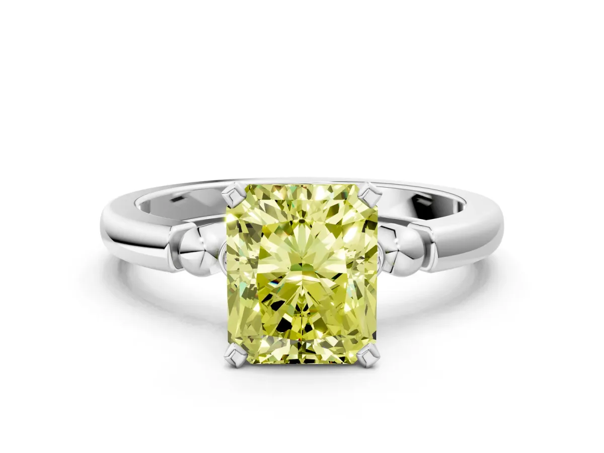 Fancy Yellow Radiant Cut Solitaire Beaded Band with Four-Prong Setting Platinum
