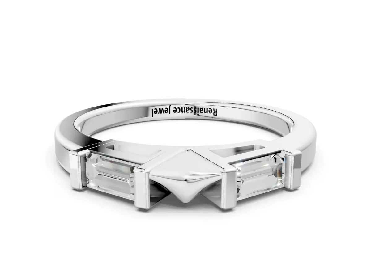 Channel Set Baguette Diamond Flat Band with Bar Prong Setting Silver