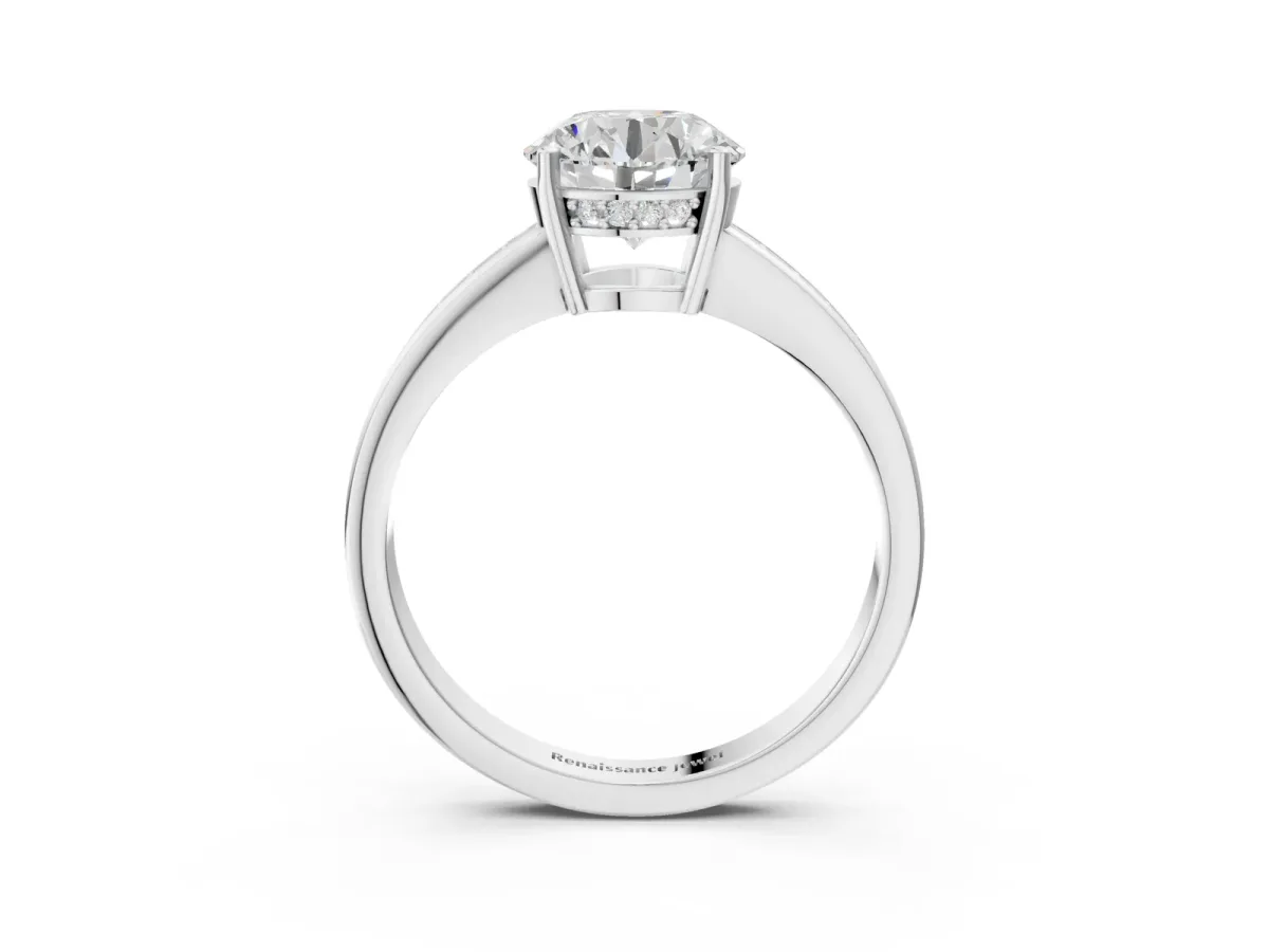 Round Cut Solitaire Pavé Band Prong Setting Ring Silver