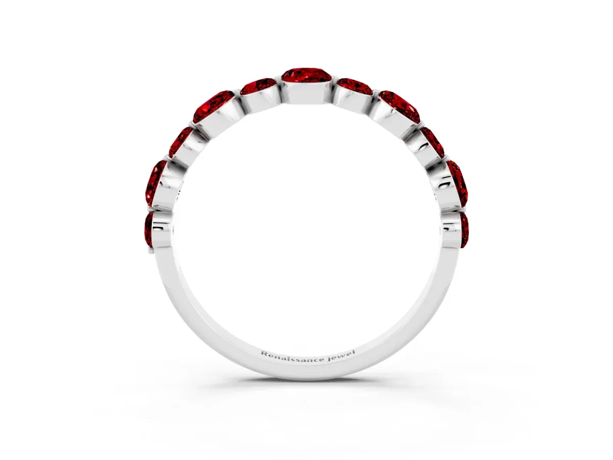 Round Ruby Scalloped Prong Set Eternity Band Platinum
