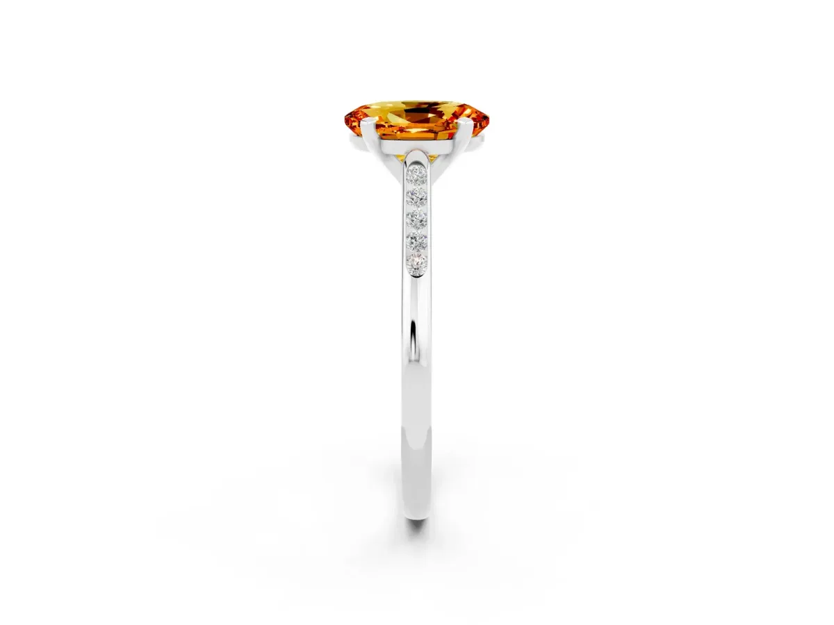 Oval Cut Citrine Solitaire Ring with Channel Set Round Band and Prong Setting Silver
