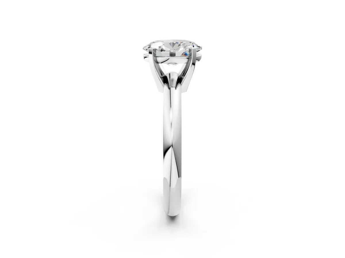 Oval Cut Diamond Solitaire Engagement Ring with Round Band and Four-Prong Setting Silver