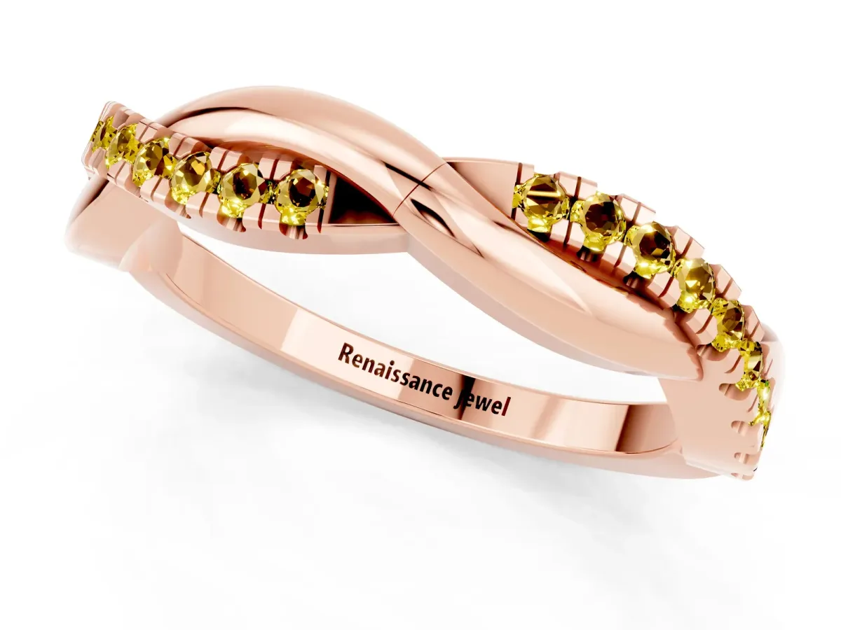 Round Yellow Sapphire Twisted Infinity Band with Prong Setting Rose gold