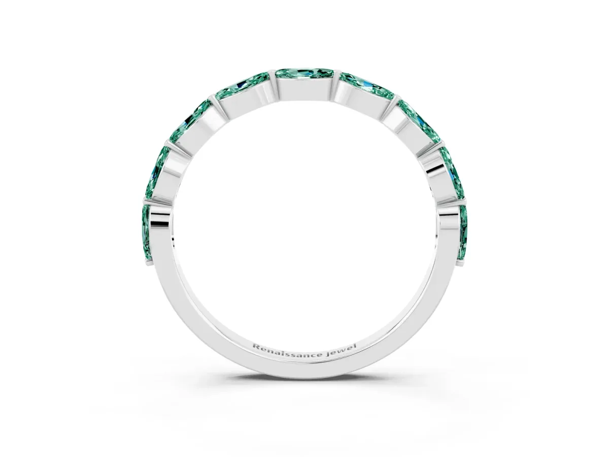 Marquise Green Sapphire Half Eternity Band with Prong Setting Platinum
