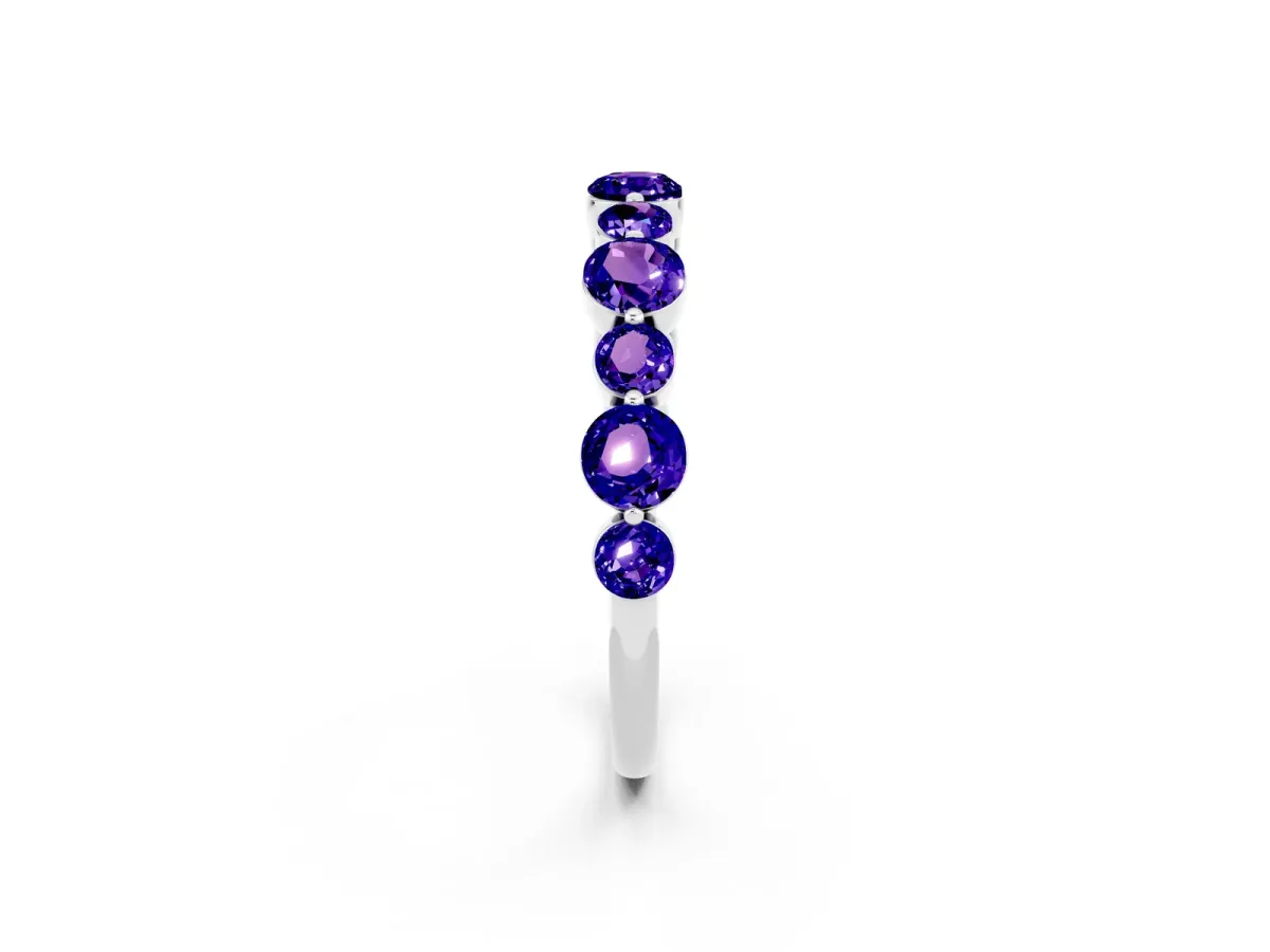 Round Tanzanite Scalloped Prong Set Eternity Band Platinum