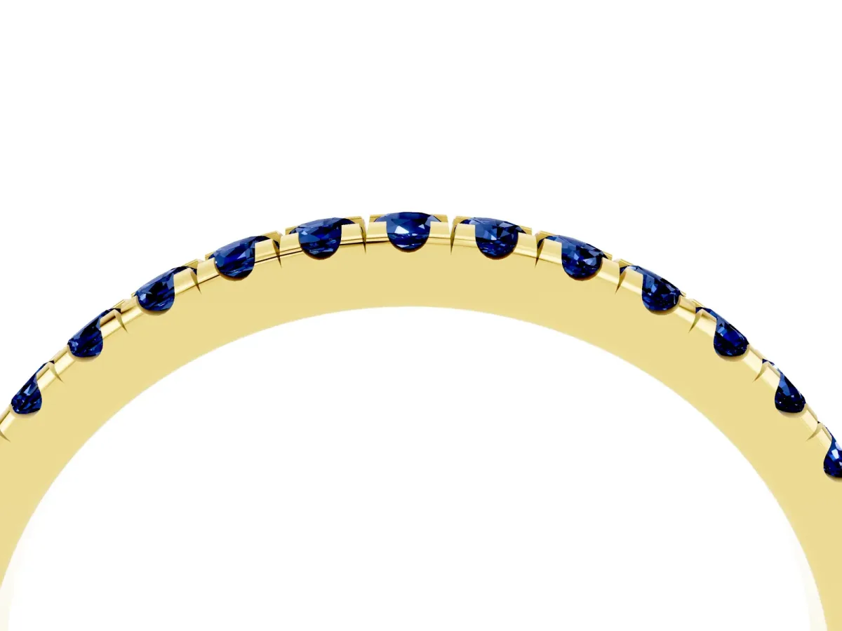 Pavé Round Blue Sapphire Half Eternity Band with Shared Prong Setting Yellow gold
