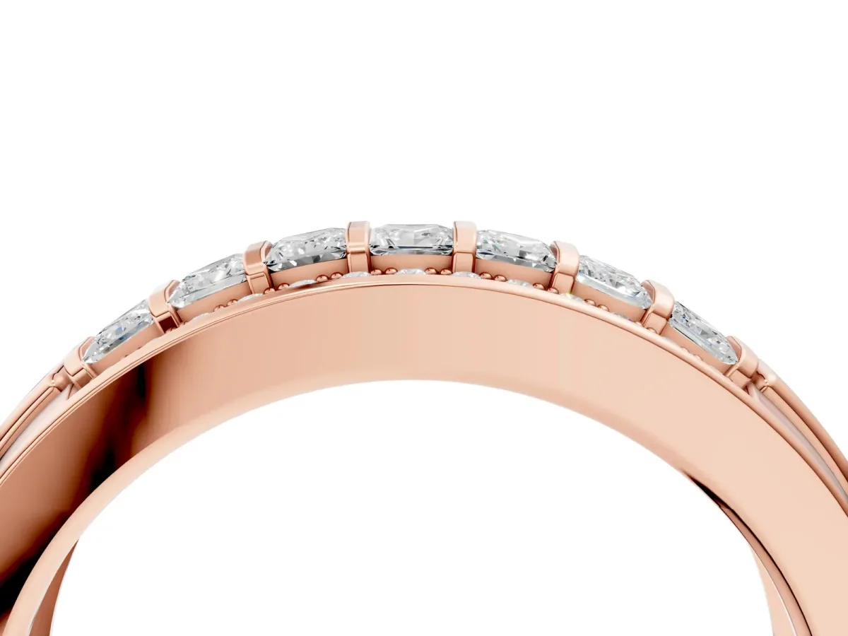 Bar-Set Princess Cut Diamond Pavé Band Rose gold
