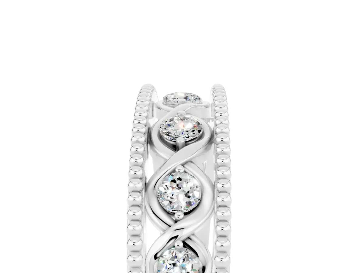 Round Moissanite Twist Milgrain Band with Bezel Setting Silver