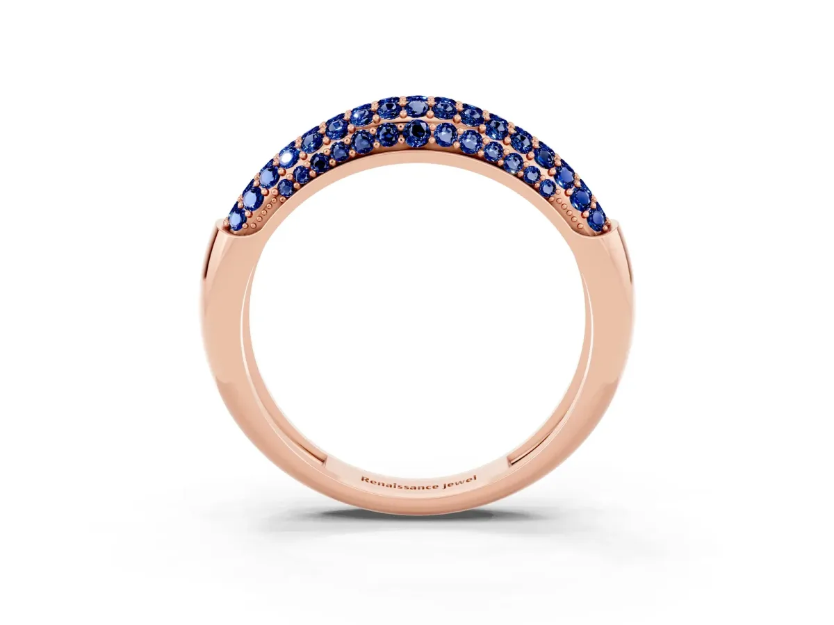 Three-Row Pavé Round Blue Sapphire Dome Band Rose gold