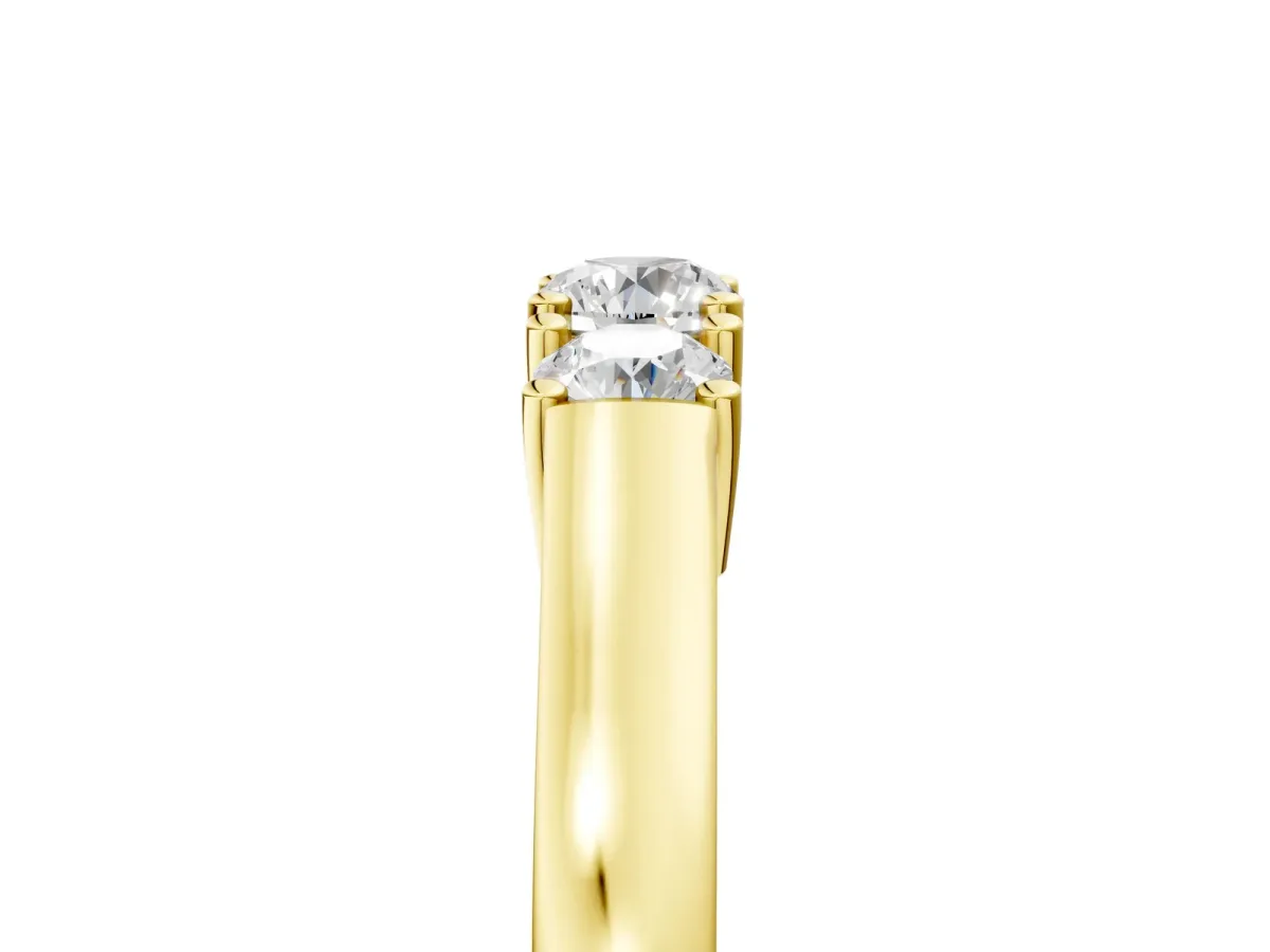 Three-Stone Round Cut Diamond Channel Set Band with Prong Setting Yellow gold
