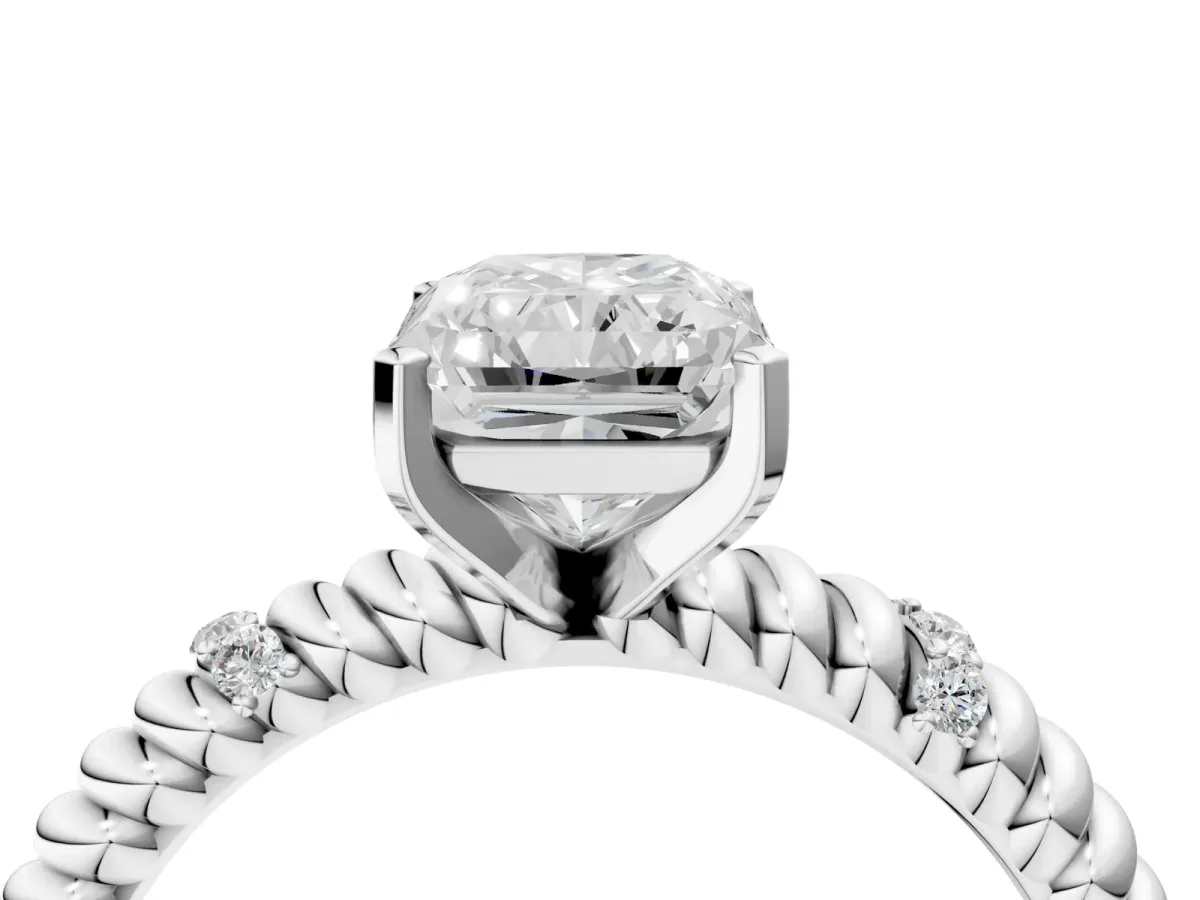Radiant Cut Solitaire Twisted Band Prong Set Engagement Ring Silver