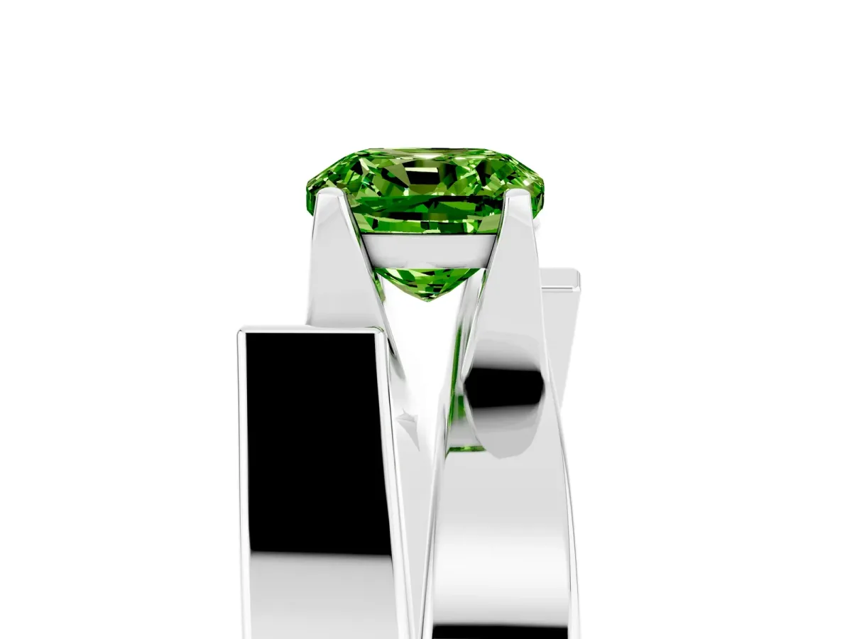 Modern Tension Set Cushion Cut Peridot Solitaire Wide Band Ring Silver