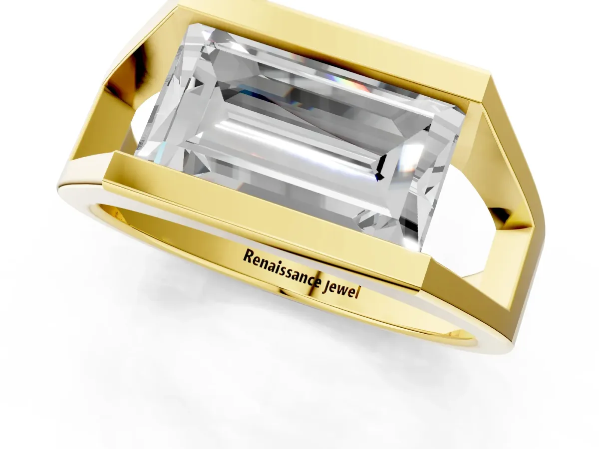 Baguette Diamond Geometric Solitaire Ring Yellow gold